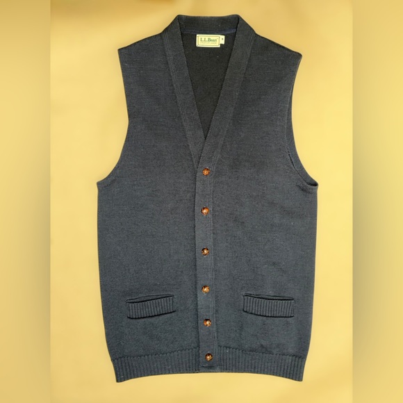 Vintage L.L. Bean 100% Wool Button Sweater Vest Navy Preppy Grandpa Core Men M - Picture 15 of 15